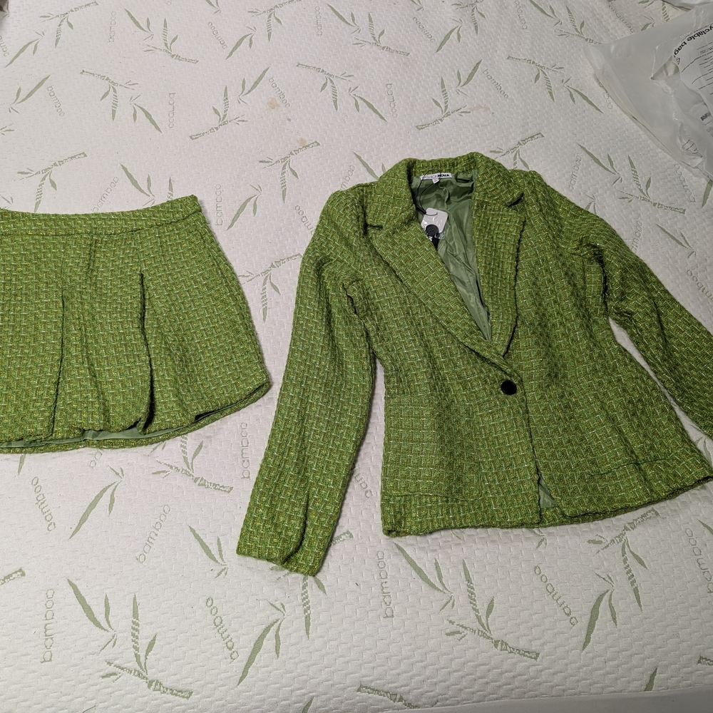 Green Tweed Blazer & Skirt Set - Picture 10 of 13